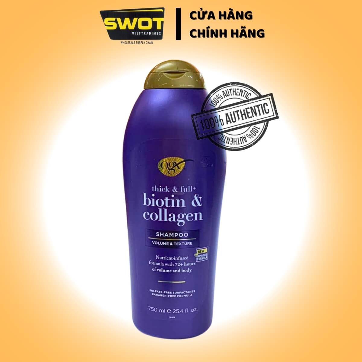 Dầu gội Thick & ull Biotin & Collagen Chai 750ml của Mỹ, Dầu gội phục hồi hư tổn, tóc dày bồng bềnh, óng ả - SWOT