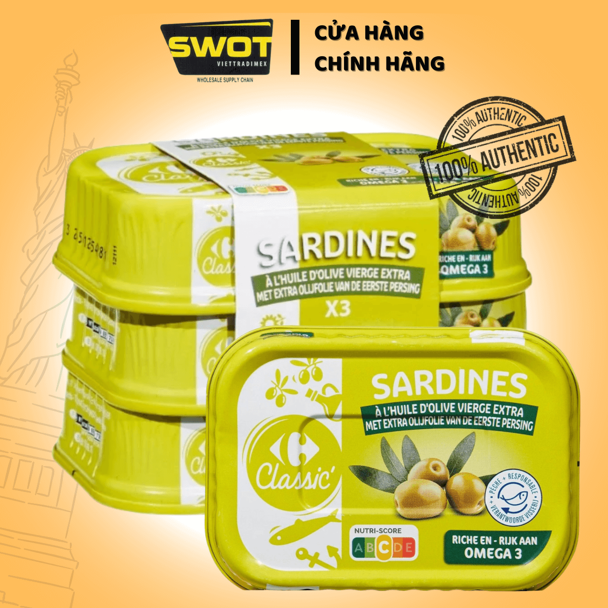 Cá mòi Sardines Pháp 135g, Cá mòi ngâm dầu hướng dương Pháp thượng hạng, thơm ngon đặc biệt, giàu chất dinh dưỡng