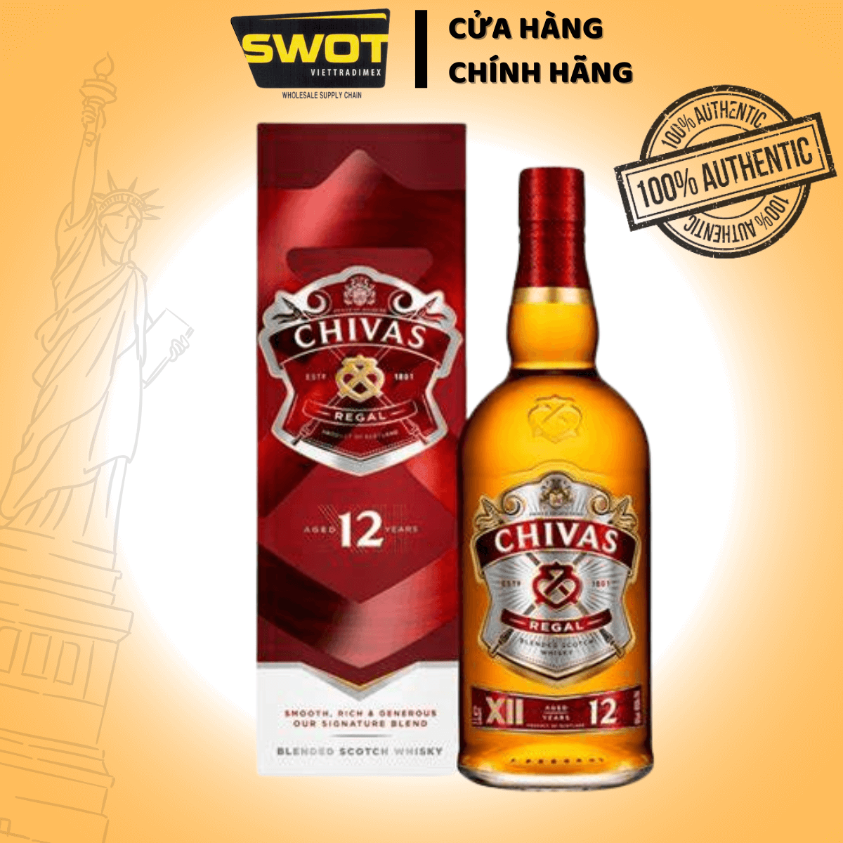 Rượu Chivas 12 Years (Chivas XII) 750ml của Scotland (Anh Quốc) nhập khẩu trực tiếp, mang đến trãi thưởng thức tinh tế, êm mượt và cân bằng, phù hợp với người mới bắt đầu lẫn người sành rượu. Có thể làm quà tặng cho bạn bè người thân hoặc gia đình - SWOT