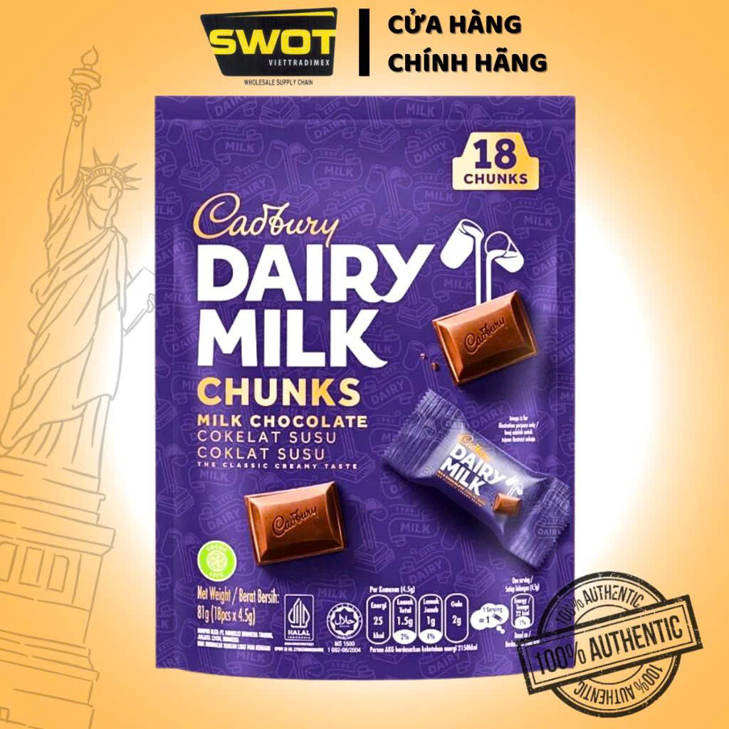 Socola Cadbery Dairy Milk 81g, Chocolate nhập khẩu chính hãng, thơm ngon đặc biệt, không ngọt gắt - SWOT