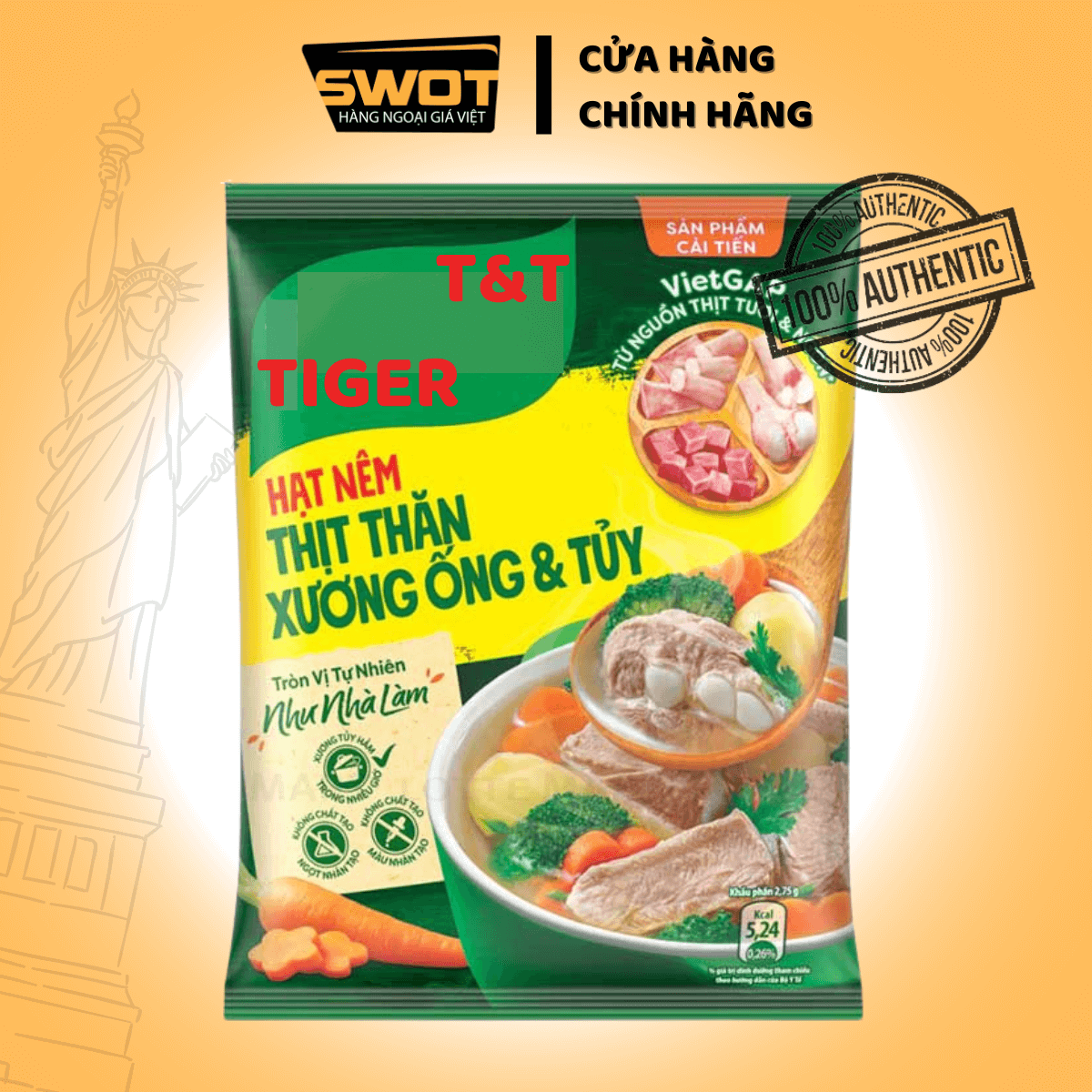 Hạt nêm Tiger 170gr, giúp món ăn thêm đậm đà, tròn vị tự nhiên, tiết kiệm thời gian nấu nướng mà vẫn giữ trọn hương vị thơm ngon cho bữa cơm gia đình - SWOT