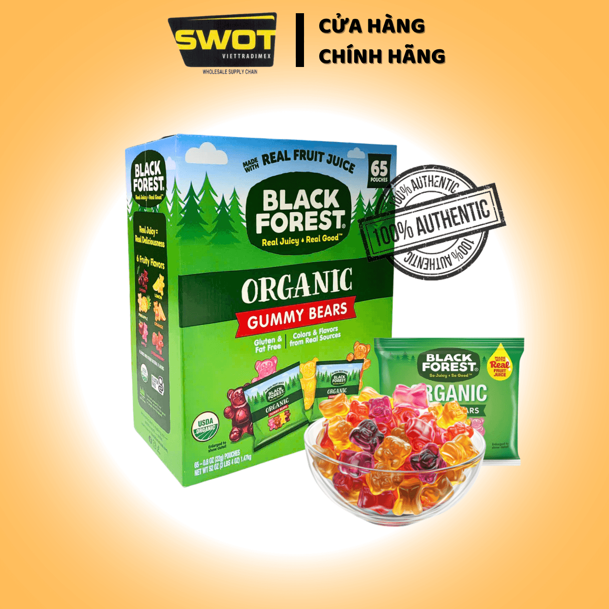 Kẹo Dẻo Gấu BlackForest Organic Gummy Bears vị trái cây tự nhiên  1.47kg - SWOT
