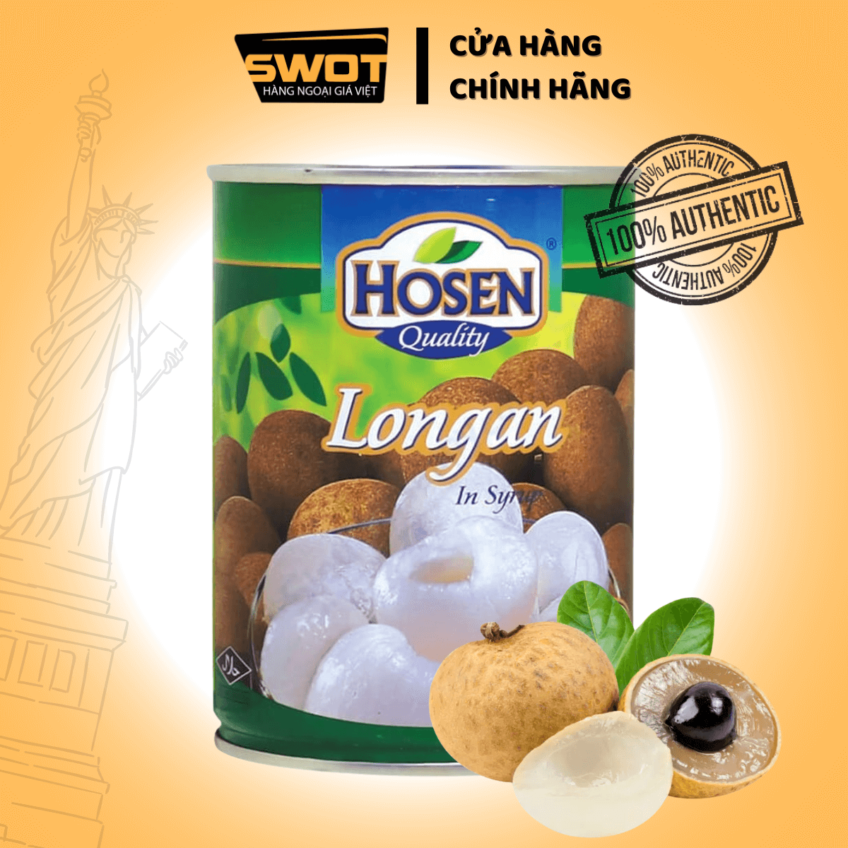 Trái cây ngâm đường Hosen Singapore nhiều vị, Đào, Vải, Cam Dứa, Thơm, Củ Năng đóng hộp thơm ngon