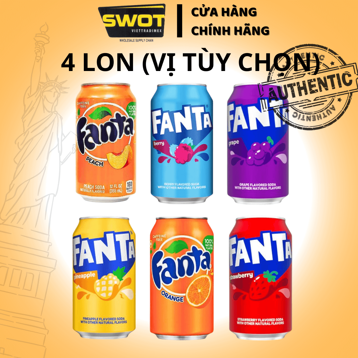 Combo 6 Nước ngọt Mỹ 355ml mix nhiều loại, Nước giải khát có ga Mỹ cao cấp, thơm ngon đậm vị, bổ sung năng lượng - SWOT