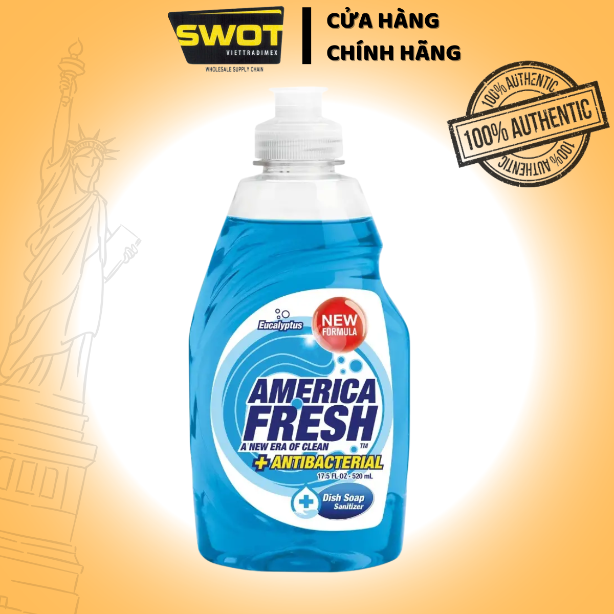Nước rửa chén America Fresh Mỹ 520ml, Nước rửa bát diệt khuẩn khử mùi, thành phần lành tính an toàn