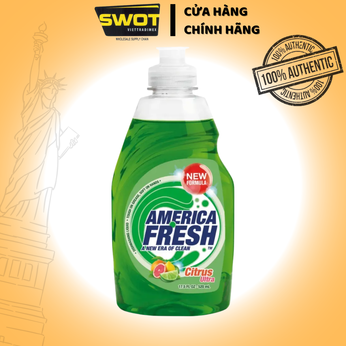 Nước rửa chén America Fresh Mỹ 520ml, Nước rửa bát diệt khuẩn khử mùi, thành phần lành tính an toàn