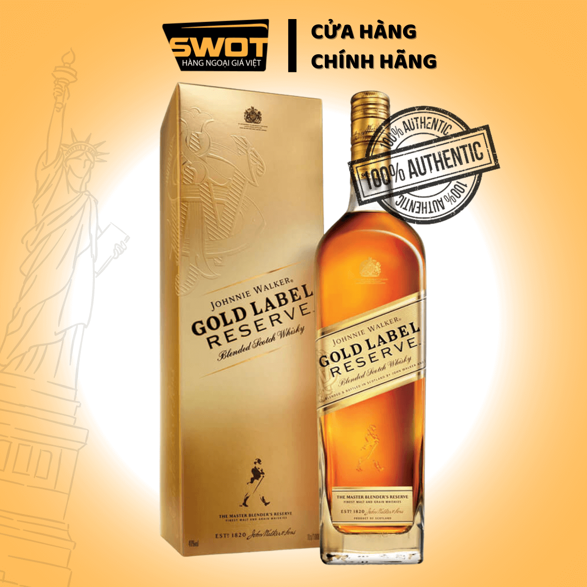 Rượu Johnnie Walker Gold Label Reserve 750ml là loại Blended Scotch Whisky cao cấp từ Scotland (ANH QUỐC), nổi bật với hương vị mật ong, trái cây và gỗ sồi êm dịu, nồng độ \(40\%\). Sản phẩm là sự pha trộn tinh tế, thích hợp làm quà tặng sang trọng -SWOT