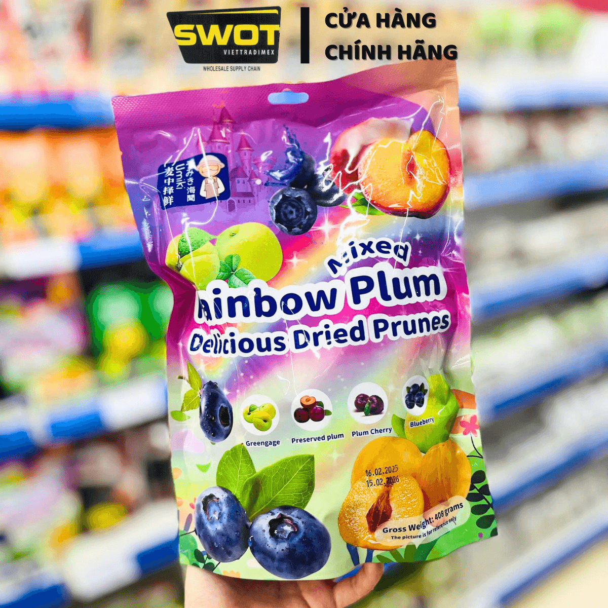 Ô Mai Xí Muội 4 vị COLORFUL PLUM 408g, Omai Ximuoi Mix Vị Trái Cây, Ăn Vặt Dẻo Giòn Chua Ngọt Vừa Phải, Kẹo Ô Mai Mix Vị Snack Food - SWOT