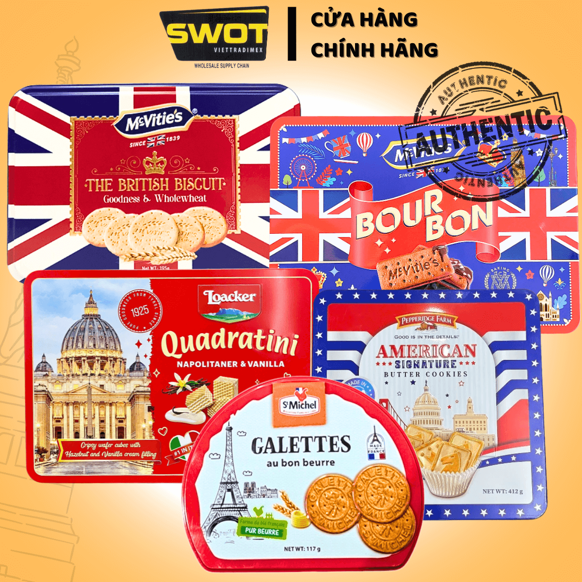 Bánh Quy Hộp Thiếc cao cấp chính hãng, Bánh Quy Giòn Rụm Dễ Ăn, Bánh Tết Ăn Vặt Mời Khách Thơm Ngon Dinh Dưỡng Thức Ăn Food Cake - SWOT