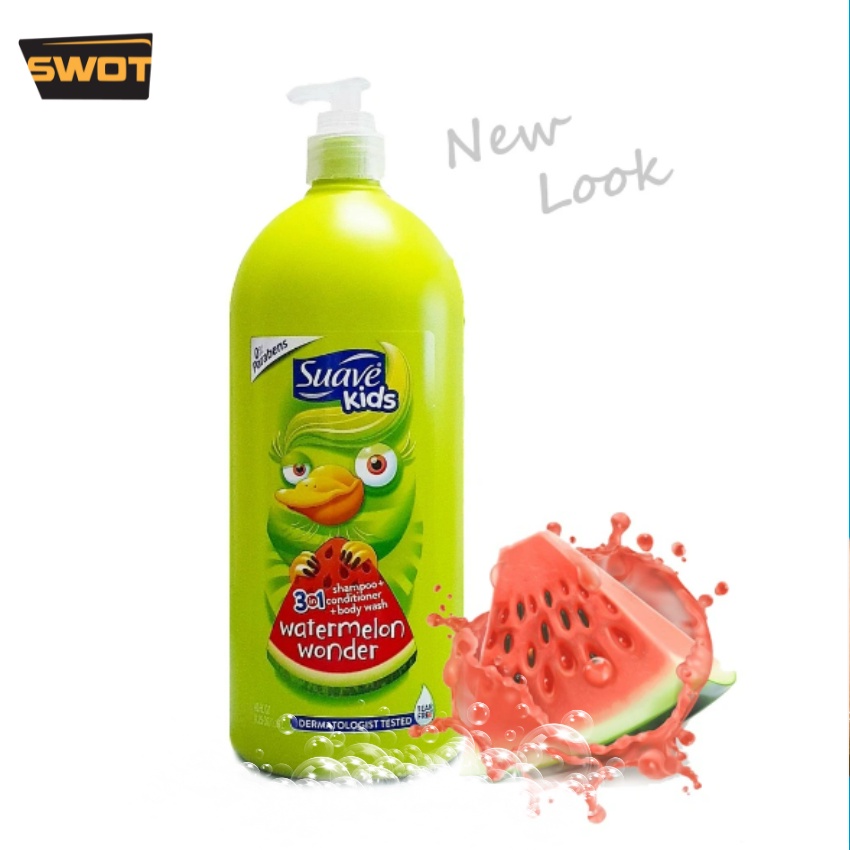 Sữa tắm gội xả Suave Kids Mỹ 3in1 1.18L, Sữa tắm gội xả trẻ em hương dấu hàng Mỹ cao cấp, sạch thơm an toàn cho bé- SWOT