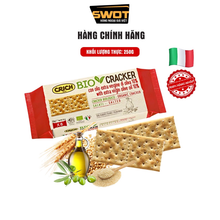 Bánh quy giòn Crich Bio Cracker Ý 250g, Bánh quy giòn sinh học Ý cao cấp, thơm ngon thượng hạng, hỗ trợ ăn kiêng - SWOT