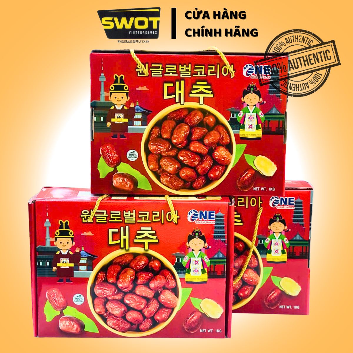 Táo Đỏ Sấy khô One Global Korea hộp 1kg - Táo đỏ có vị ngọt thanh, dễ sử dụng trong nhiều món ăn như hầm gà, nấu chè, chưng yến hoặc pha trà hằng ngày - SWOT