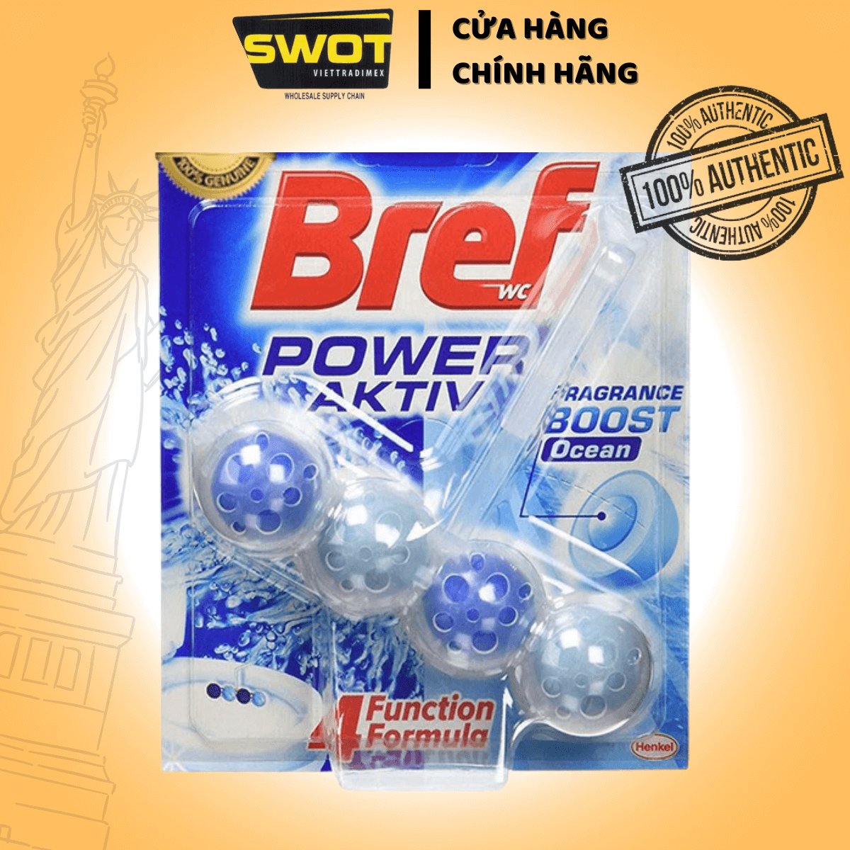 Vỉ 4 viên tẩy bồn cầu Bref Đức 50g, Viên khử mùi Đức cao cấp, khử sạch vi khuẩn và mảng bám khử mùi hôi hiệu quả - SWOT