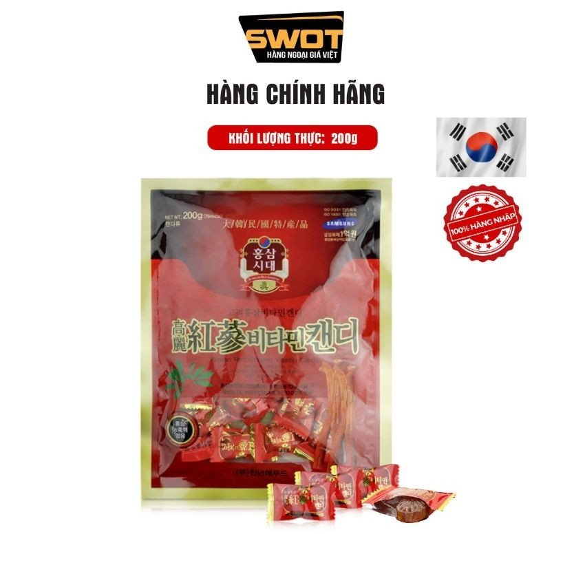 Kẹo hồng sâm Hàn Quốc 200g, Kẹo hồng sâm vị ngon độc đáo, giúp thư giãn, giảm mệt mỏi, lợi sức khoẻ, không chất bảo quản