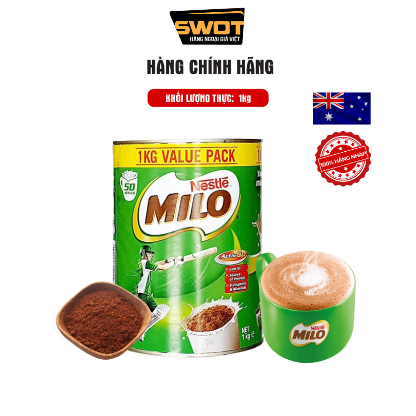 Bột cacao Milo Nestle Úc 1Kg, Bột sữa Milo cacao thơm ngon vị ngọt thanh, giàu giá trị dinh dưỡng