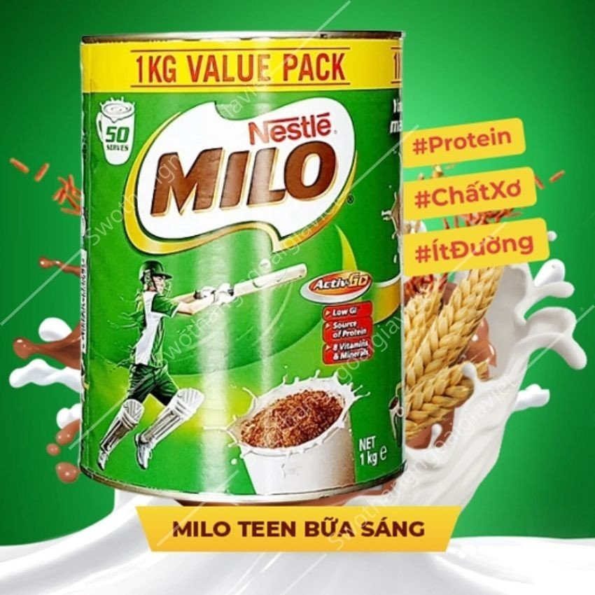 Bột cacao Milo Nestle Úc 1Kg, Bột sữa Milo cacao thơm ngon vị ngọt thanh, giàu giá trị dinh dưỡng