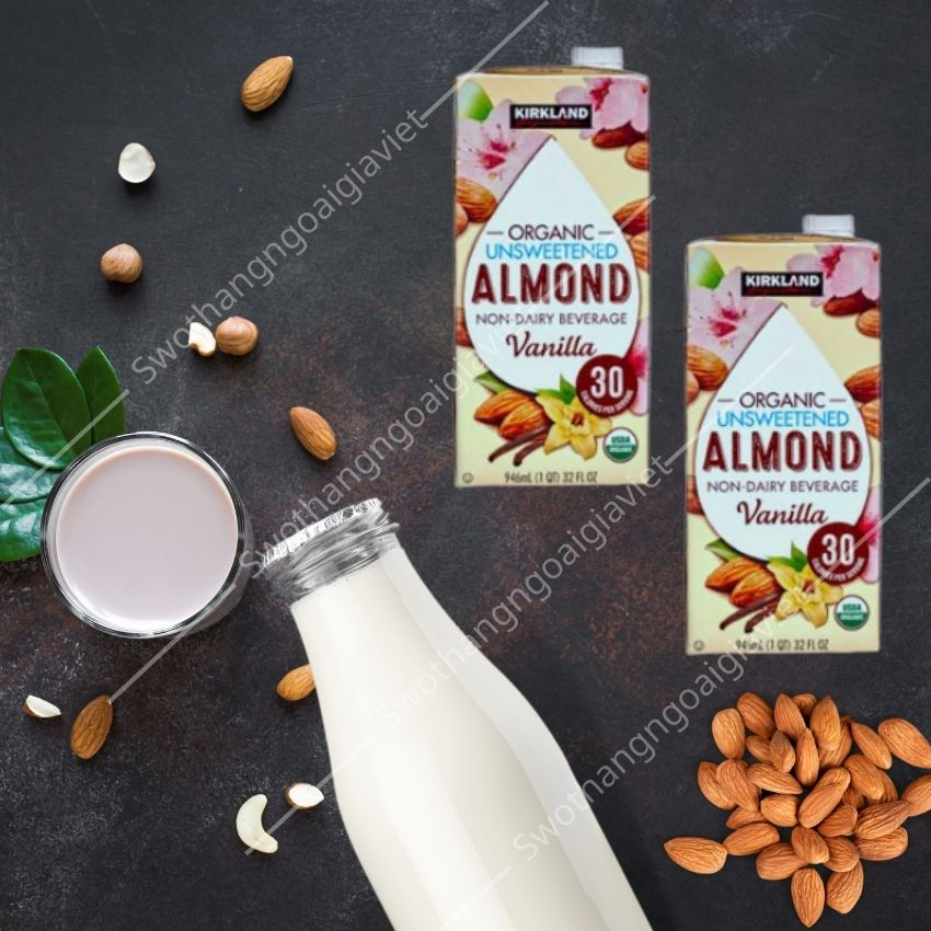 Thùng 6 hộp sữa hạnh nhân Kirkland Signature Organic Unsweetened Almond Vanilla 946ml x6 hộp