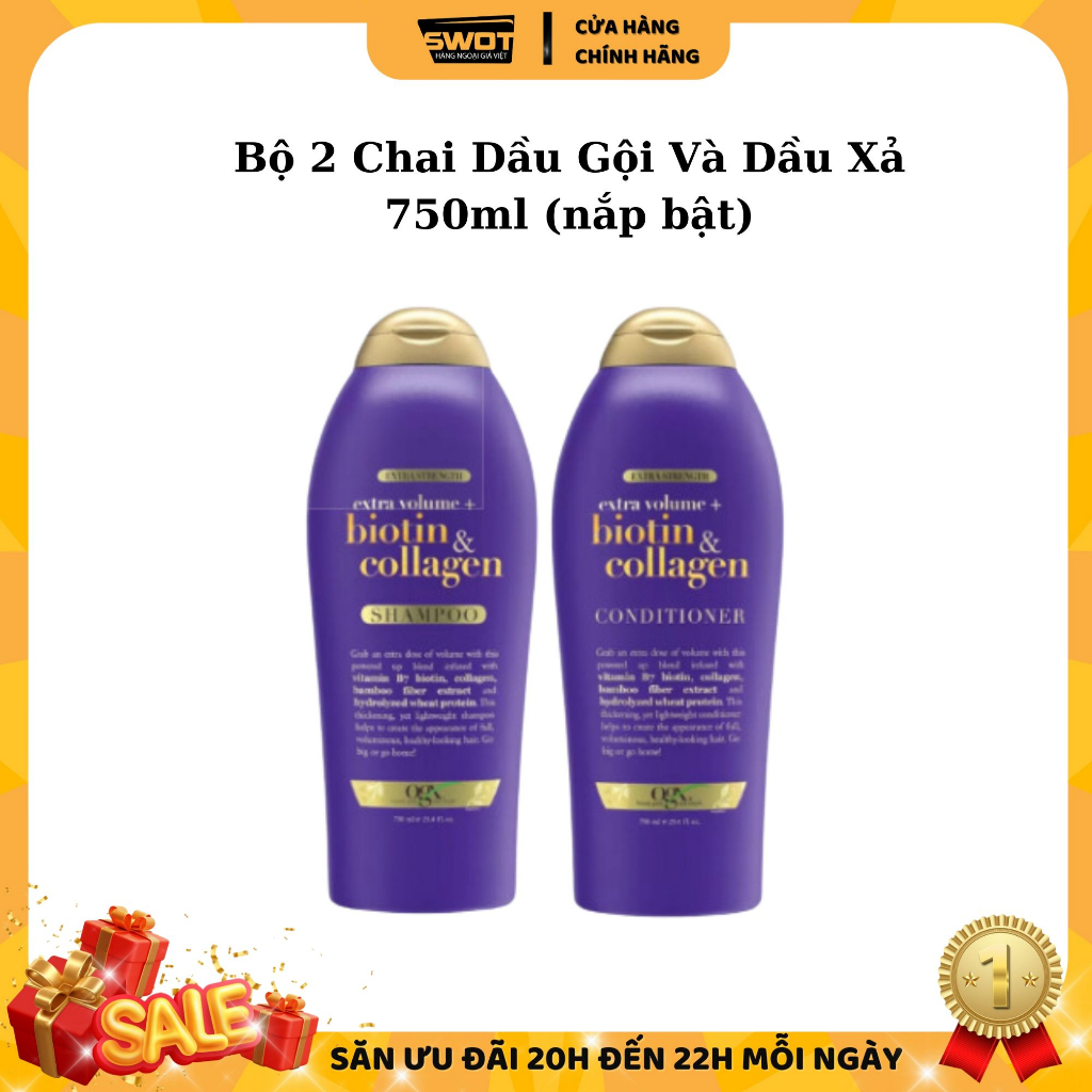 Combo Dầu gội xả Thick&full Biotin&Collagen Mỹ, Dầu gội xả phục hồi hư tổn, tóc dày bồng bềnh, óng ả