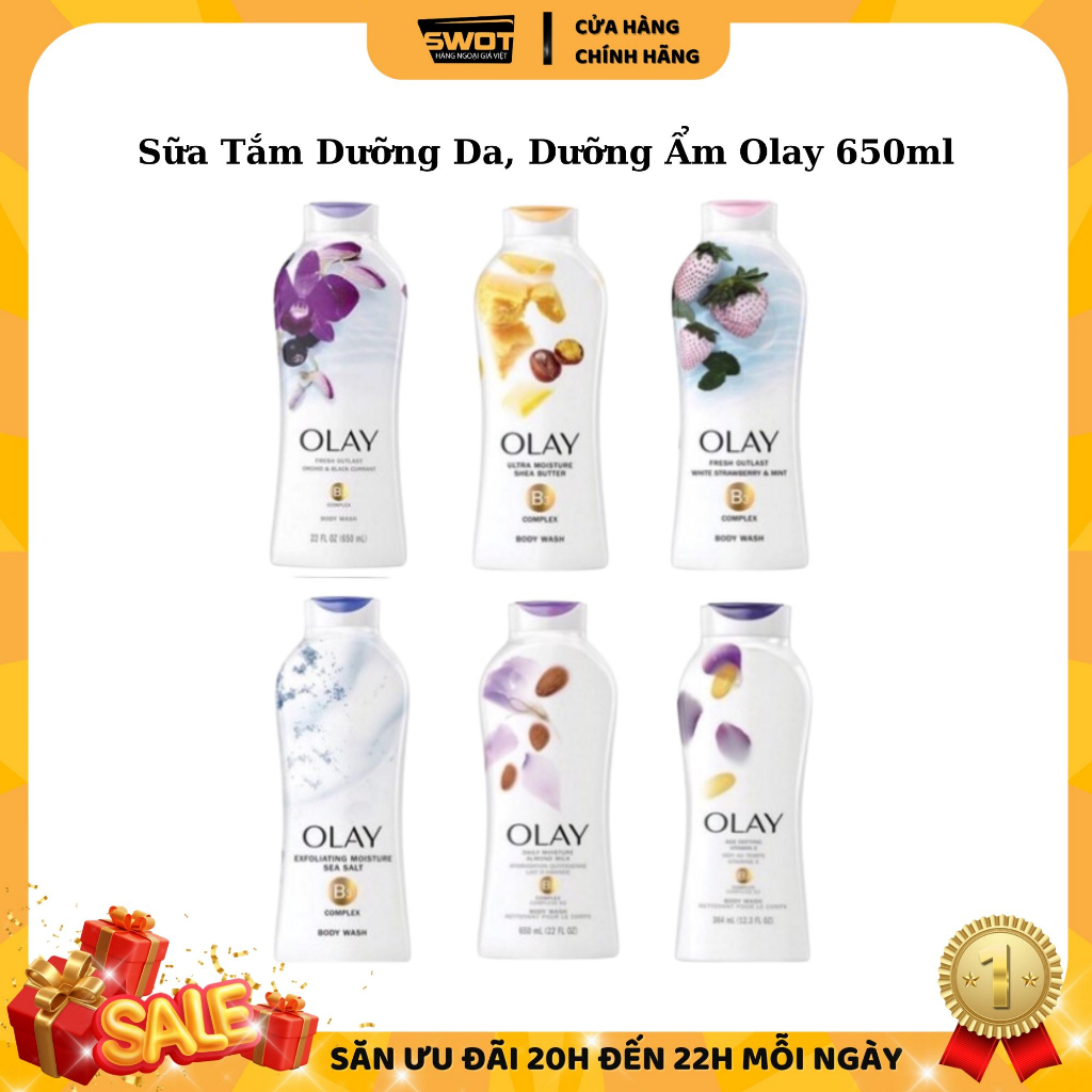 Sữa tắm OLAY Mỹ 650ml & 887ml, Sữa tắm dưỡng da dưỡng ẩm giúp da trắng sáng mịn màng, thơm tự nhiên