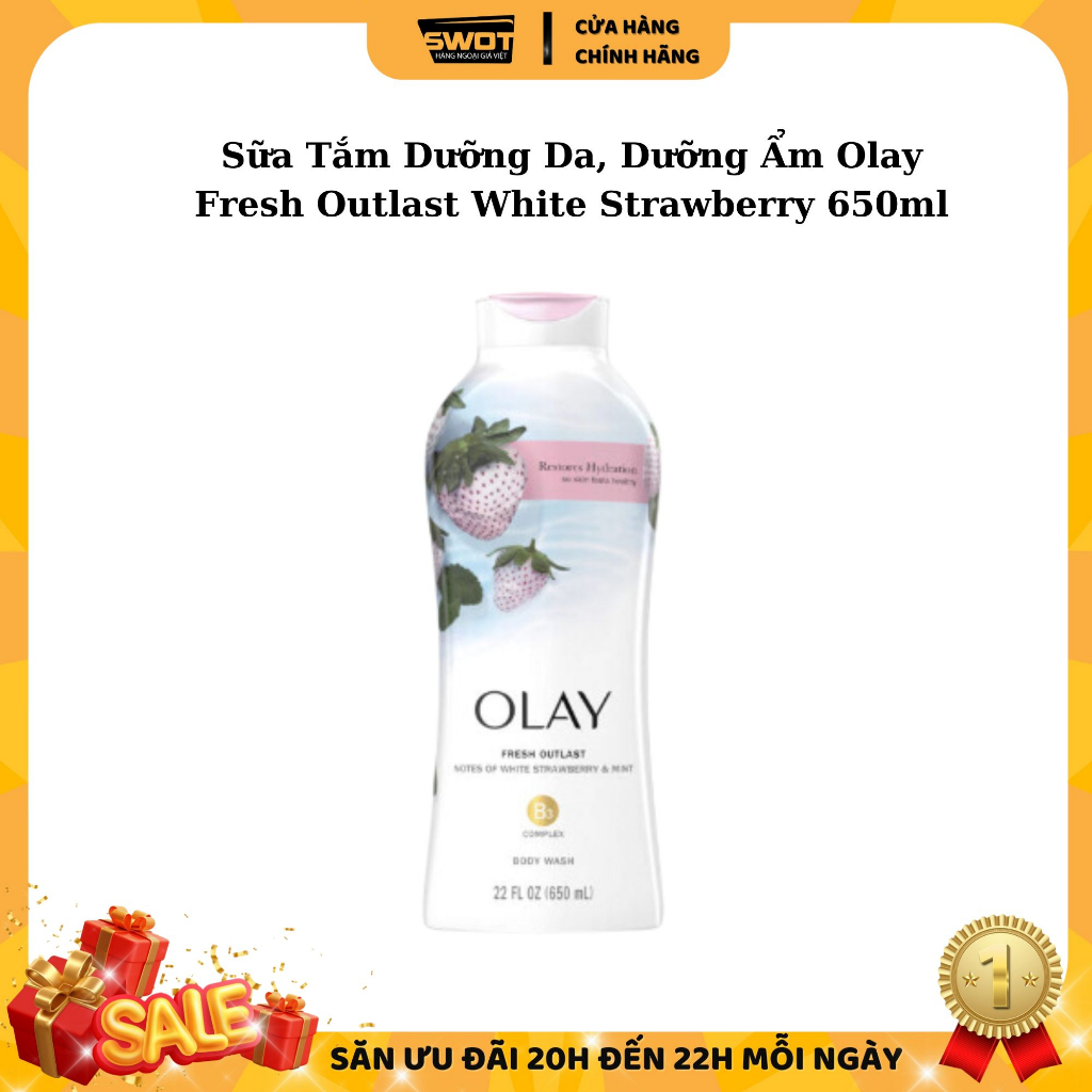 Sữa tắm OLAY Mỹ 650ml & 887ml, Sữa tắm dưỡng da dưỡng ẩm giúp da trắng sáng mịn màng, thơm tự nhiên