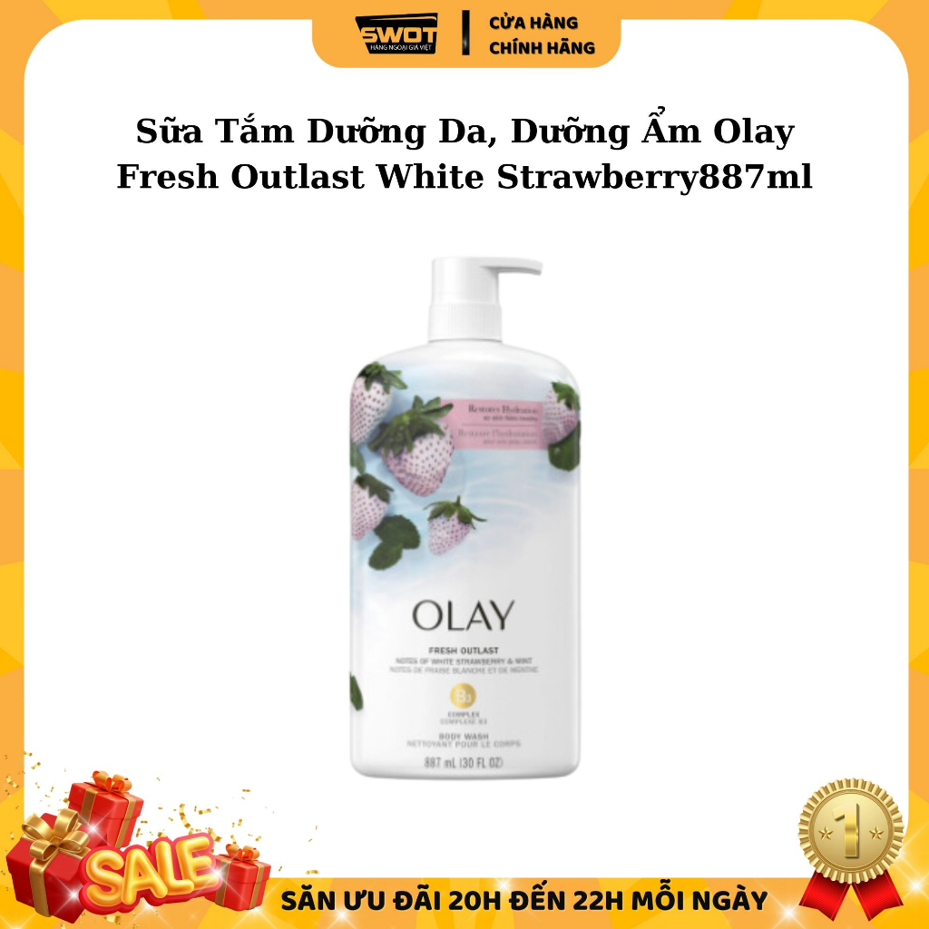 Sữa tắm OLAY Mỹ 650ml & 887ml, Sữa tắm dưỡng da dưỡng ẩm giúp da trắng sáng mịn màng, thơm tự nhiên