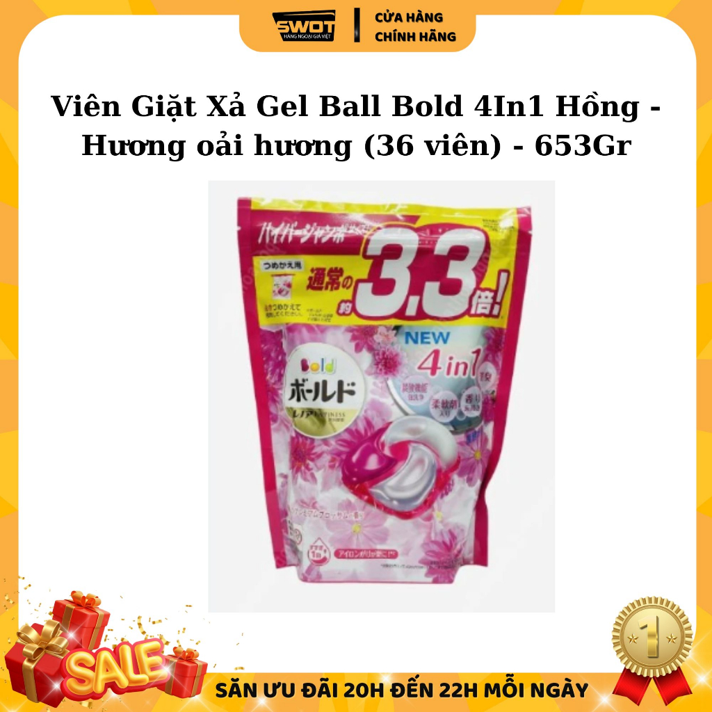 Viên giặt xả Gel Ball Bold 4in1 Nhật, Viên xả giặt làm sạch làm mềm quần áo lưu hương lâu diệt khuẩn - SWOT