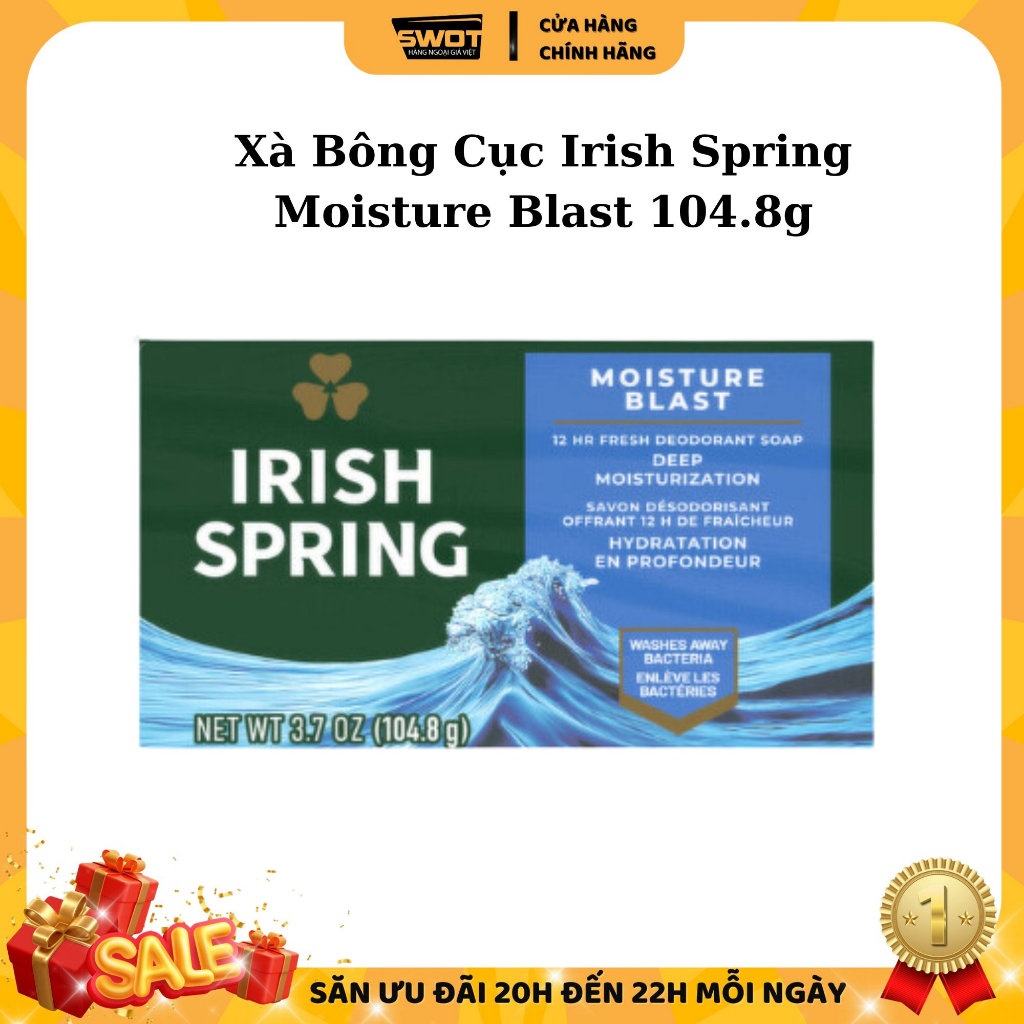 Xà bông cục Irish Spring Mỹ, xà phòng cục làm sạch không khô da, hương thơm tươi mát, ngăn mùi cơ thể, chính hãng Mỹ