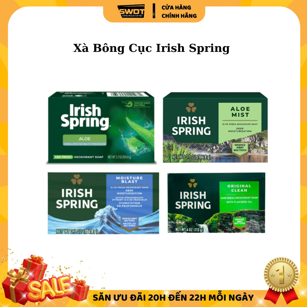Xà bông cục Irish Spring Mỹ, xà phòng cục làm sạch không khô da, hương thơm tươi mát, ngăn mùi cơ thể, chính hãng Mỹ