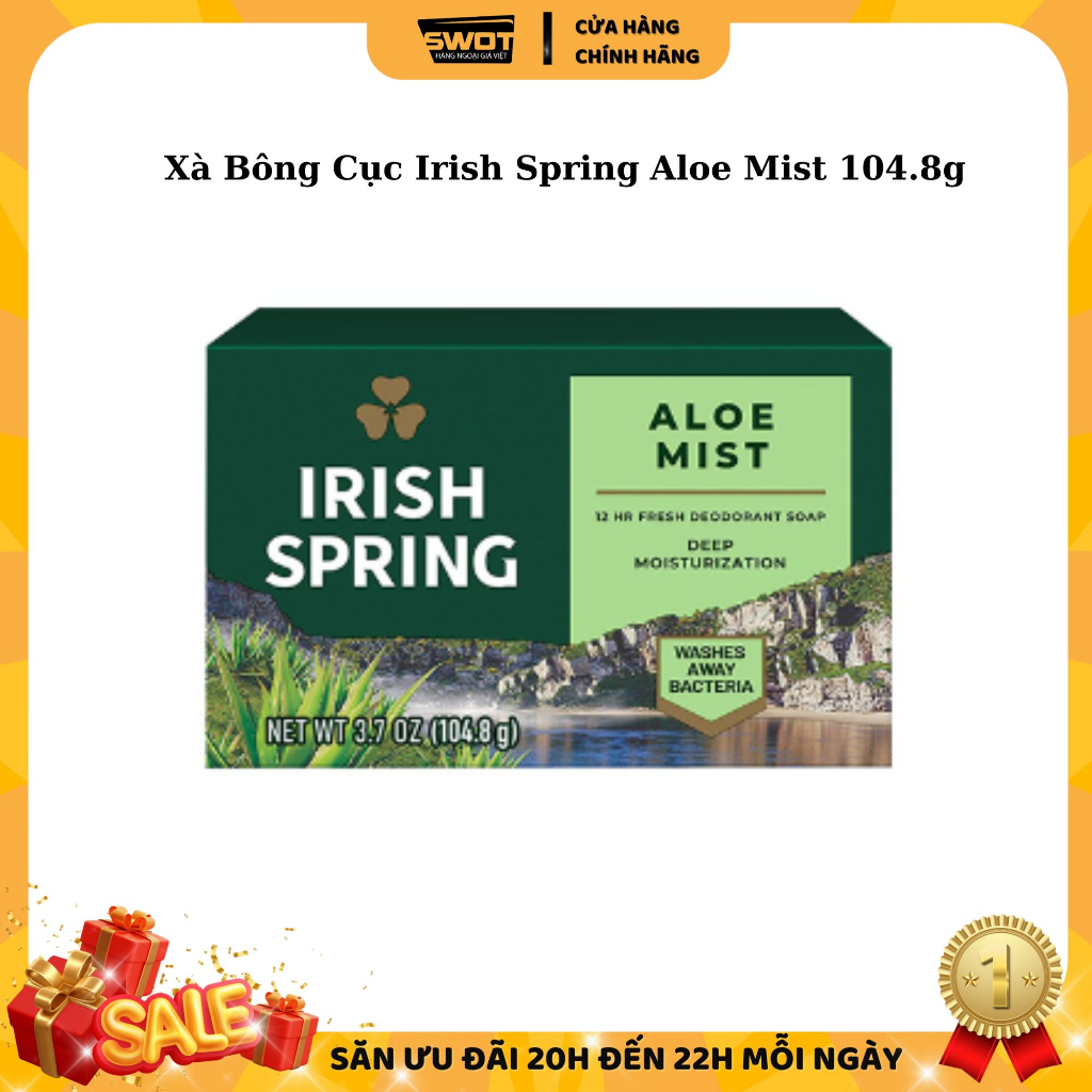 Xà bông cục Irish Spring Mỹ, xà phòng cục làm sạch không khô da, hương thơm tươi mát, ngăn mùi cơ thể, chính hãng Mỹ