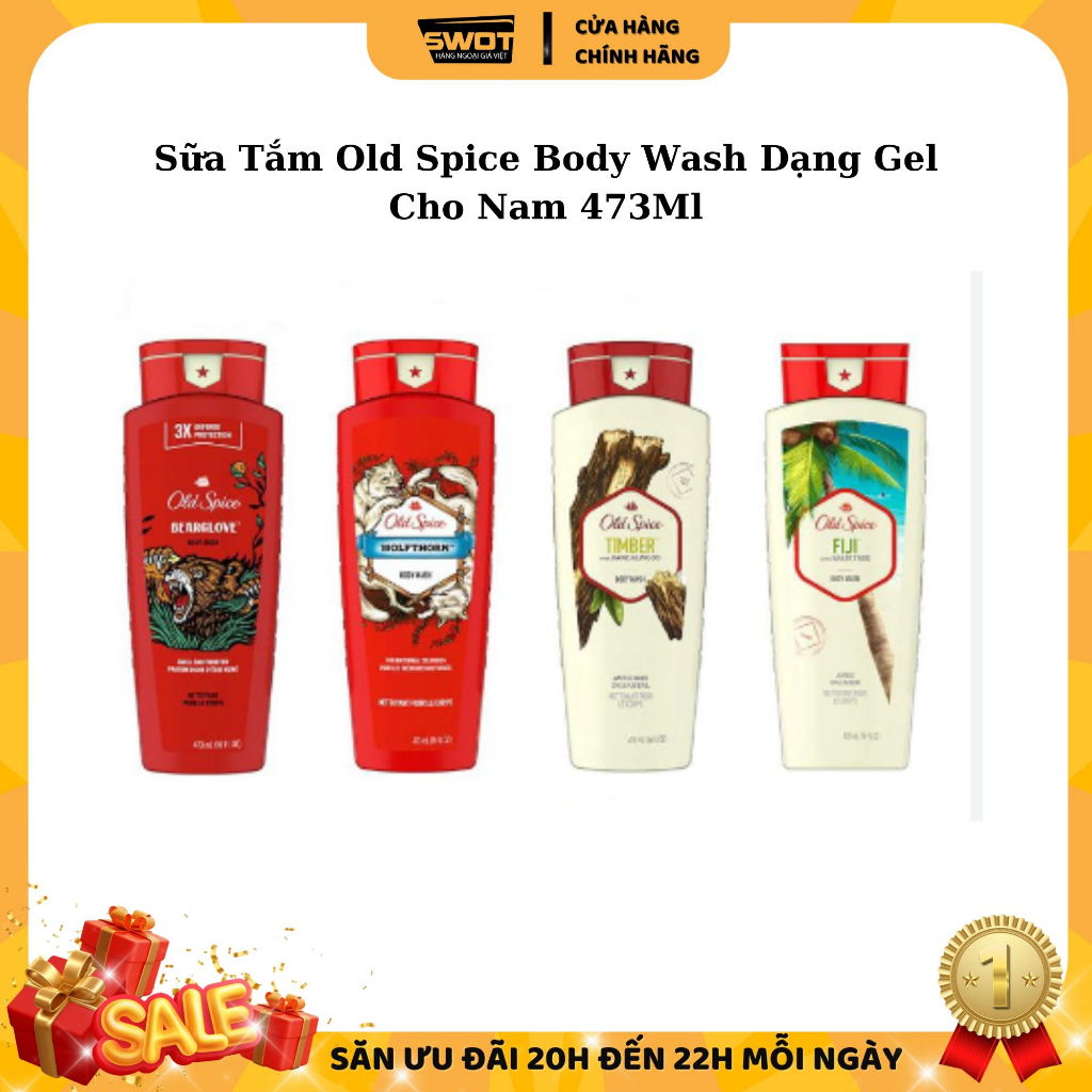 Sữa tắm nam Old Spice Body Wash Mỹ 473ml, Sữa tắm dạng gel sạch mát da tạo bọt nhiều, hương nam tính