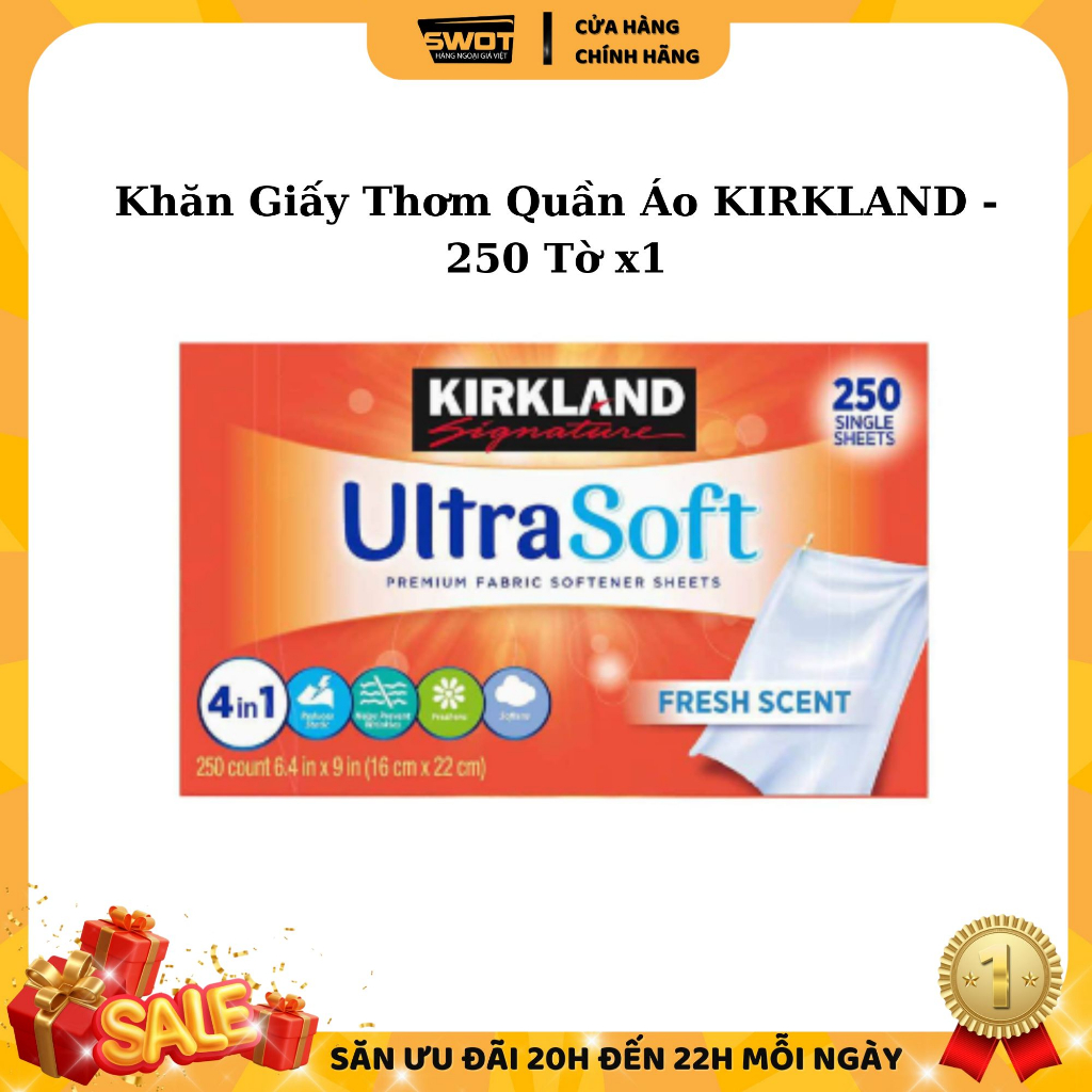 Giấy thơm Kirkland Signature Ultra Soft Mỹ 250 Tờ, Giấy sấy thơm quần áo Mỹ, loại bỏ tĩnh điện, chống nhăn, làm mềm vải