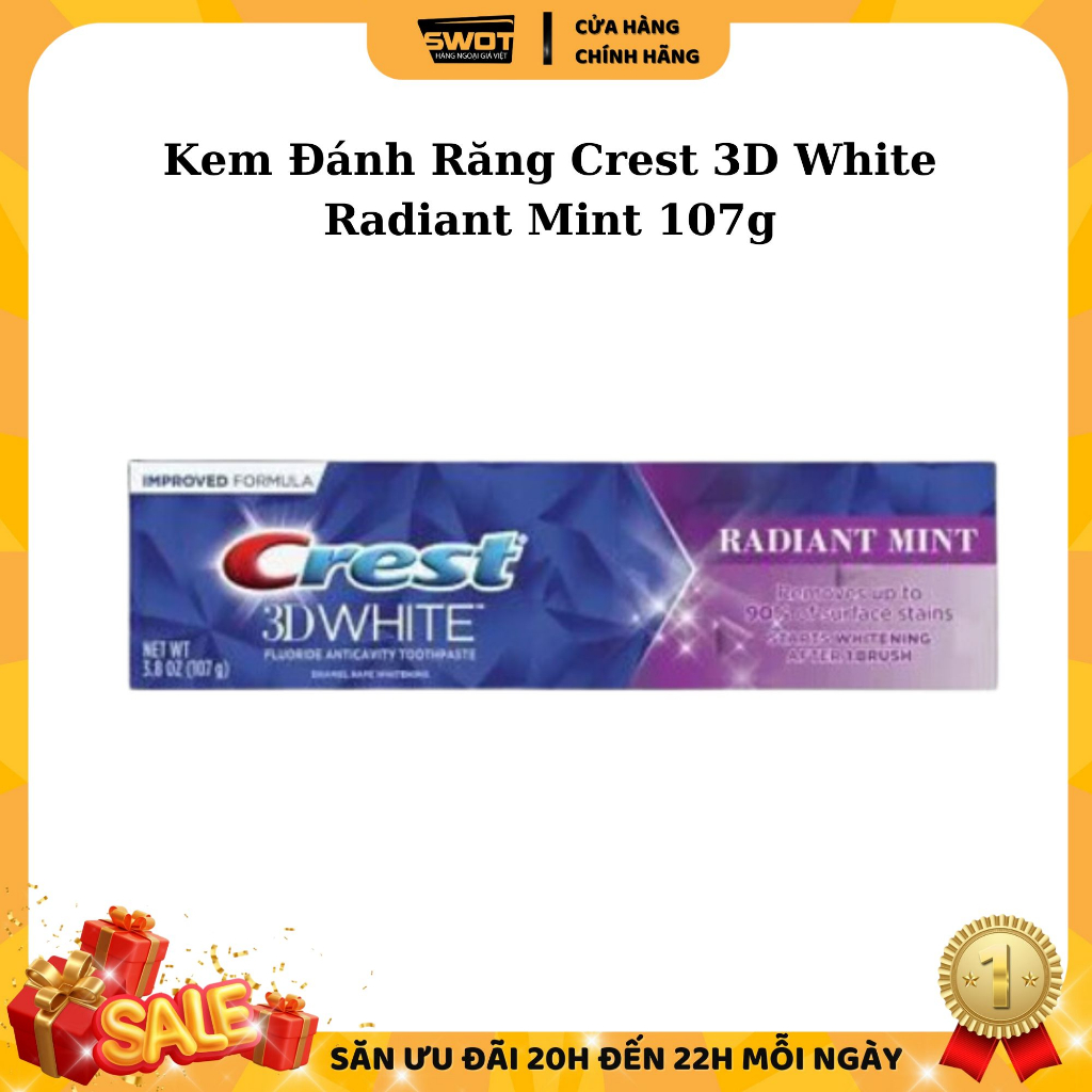 Kem đánh răng Crest Mỹ, Kem đánh răng bảo vệ răng chắc khỏe, trắng sáng, hương bạc hà thanh mát