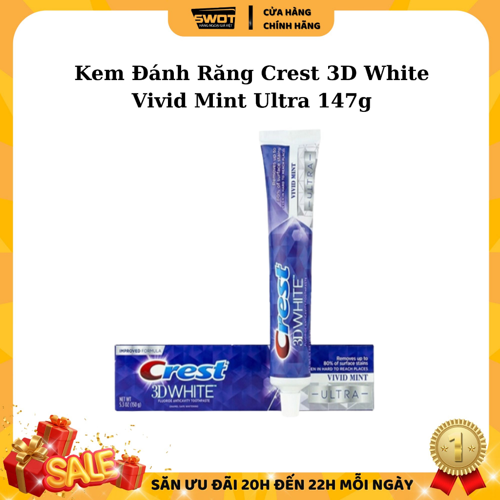 Kem đánh răng Crest Mỹ, Kem đánh răng bảo vệ răng chắc khỏe, trắng sáng, hương bạc hà thanh mát