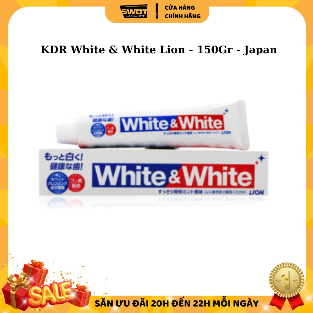 Kem đánh răng White & White Lion Nhật Bản 150g, Kem giúp trắng răng, không ê buốt, cho răng nhạy cảm