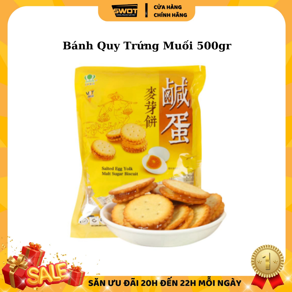 Bánh quy nhân trứng muối Đài Loan 500g, Bánh quy Đài Loan cao cấp, giòn béo mặn ngọt thơm ngon