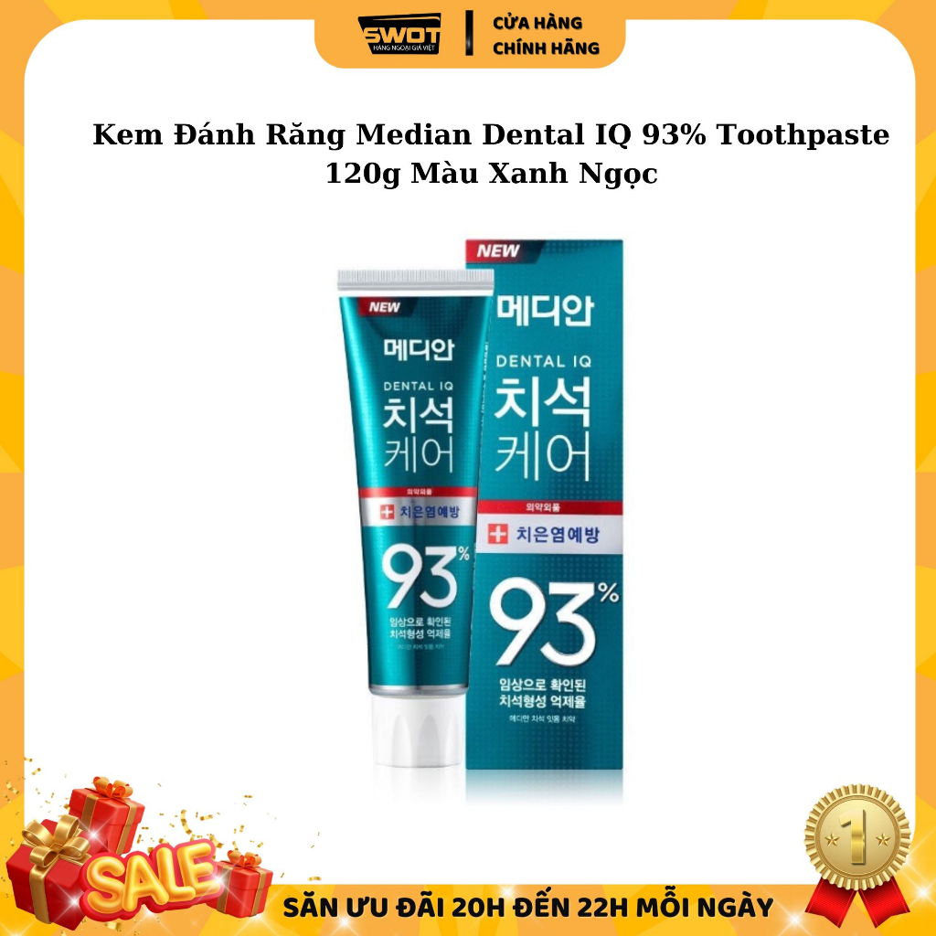 Kem đánh răng Median Dental IQ 93% Hàn Quốc 120g, Kem đánh răng Hàn Quốc cao cấp, giúp trắng răng, giảm ố, khử mùi hôi