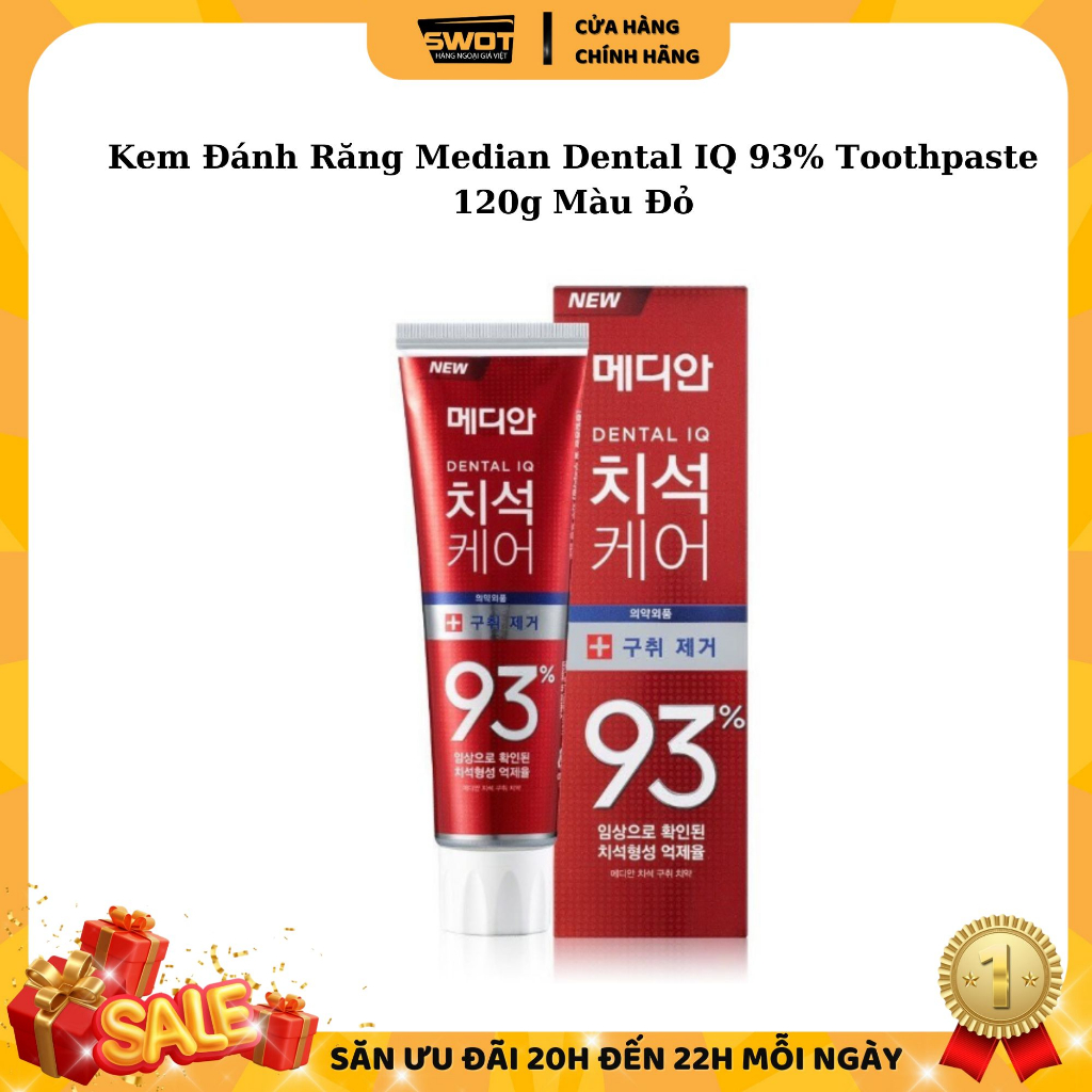 Kem đánh răng Median Dental IQ 93% Hàn Quốc 120g, Kem đánh răng Hàn Quốc cao cấp, giúp trắng răng, giảm ố, khử mùi hôi