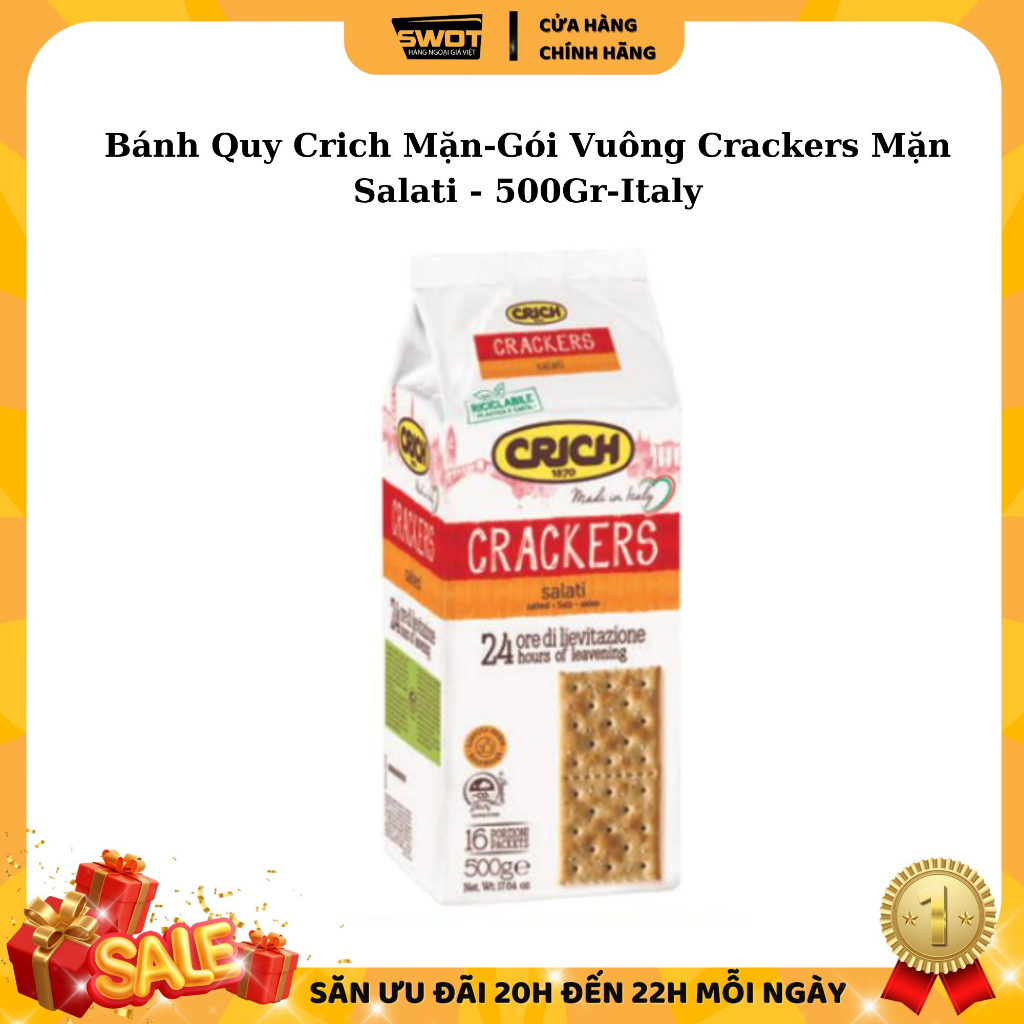 Bánh quy giòn Crich Ý 500g, Bánh quy Crackers Ý cao cấp, giòn rụm, vị mặn vừa vị thơm ngon hảo hạng