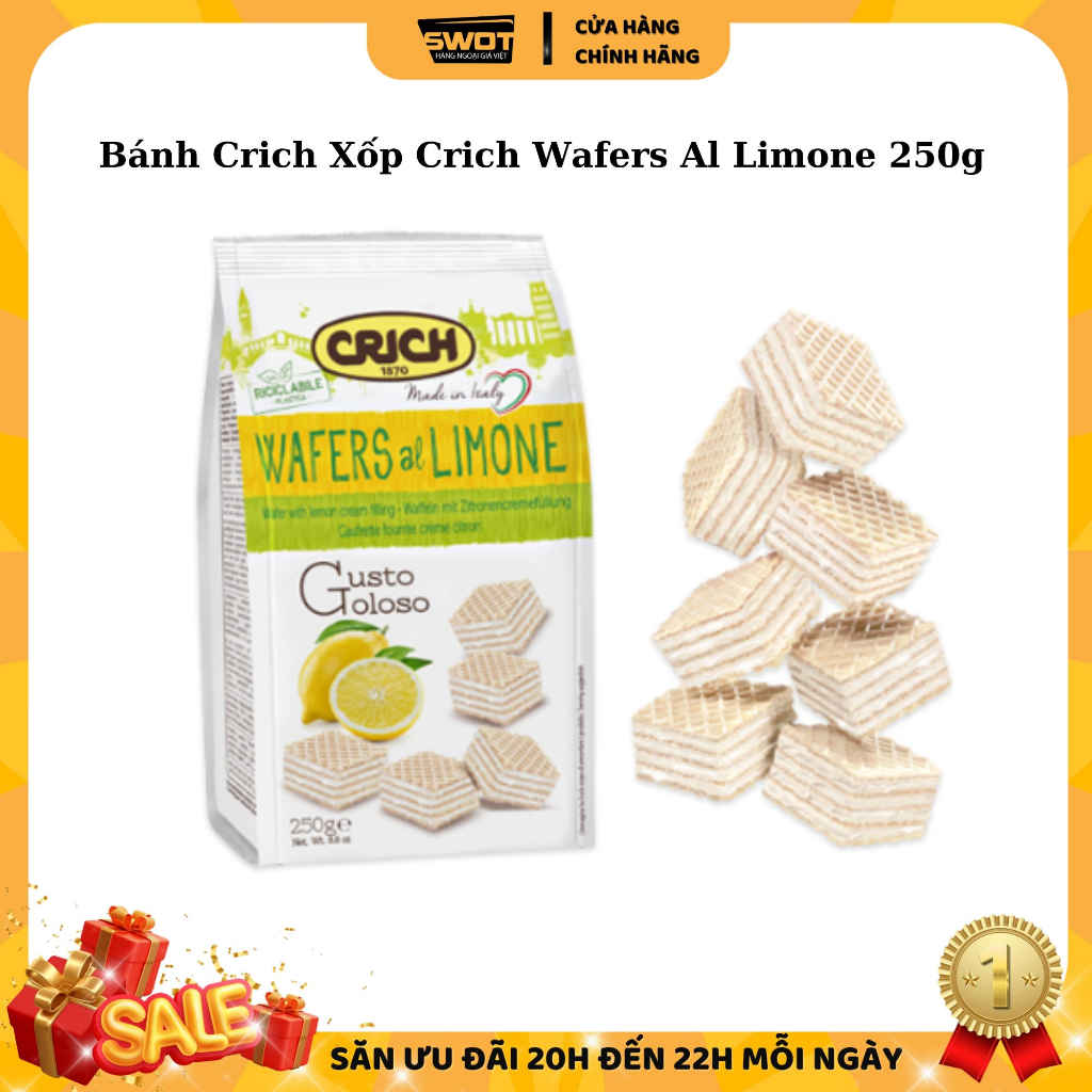 Bánh xốp Crich Italy nhiều vị túi 250g, Bánh Crich xốp Ý nhân kem, giòn rụm, thơm ngon đặc biệt