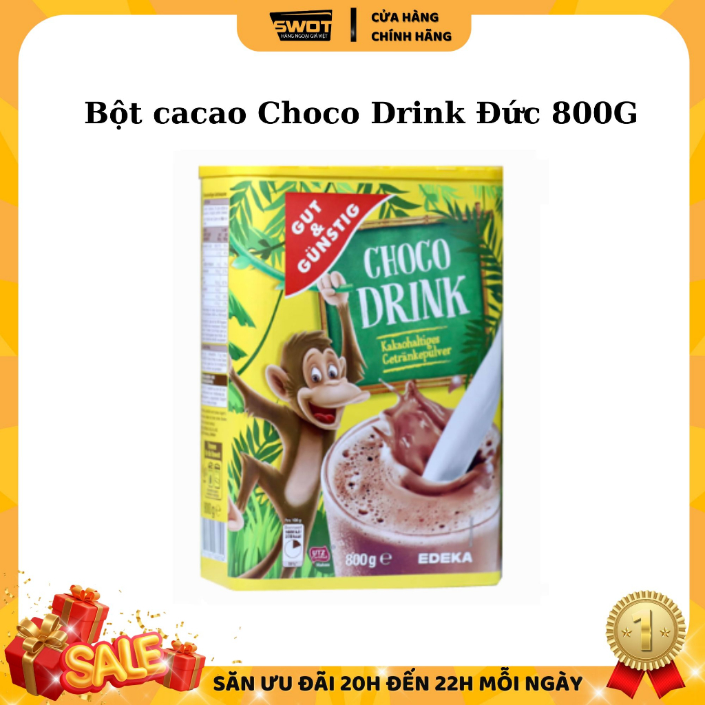 Bột cacao G&G Choco Drink Đức 800g, Bột cacao thơm ngon hấp dẫn giàu giá trị dinh dưỡng, giảm stress