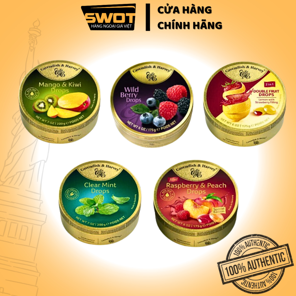 Kẹo ngậm trái cây Cavendish & Harvey Đức 200g nhiều vị, Kẹo ngậm vị trái cây siêu ngon, thơm miệng