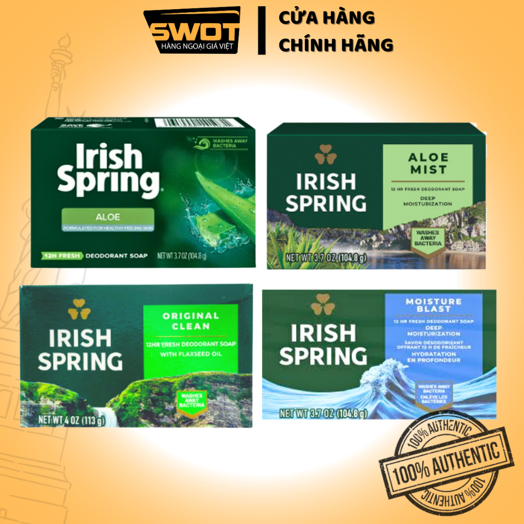 Xà bông cục Irish Spring Mỹ, xà phòng cục làm sạch không khô da, hương thơm tươi mát, ngăn mùi cơ thể, chính hãng Mỹ