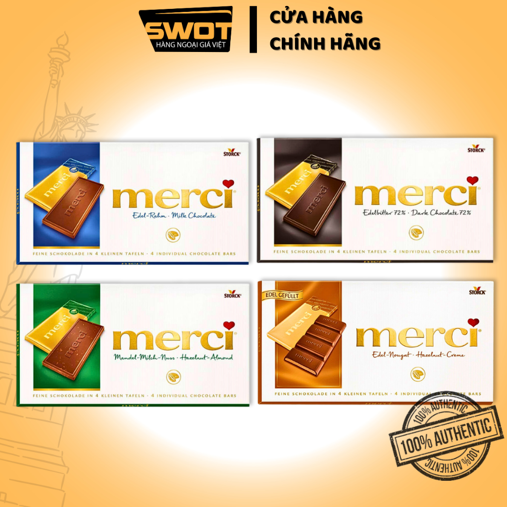 Socola Thanh MERCI Đức nhiều vị 100g, Chocolate Đức thượng hạng thơm ngon đặc biệt ăn vặt cực cuốn, chính hãng MERCI Đức
