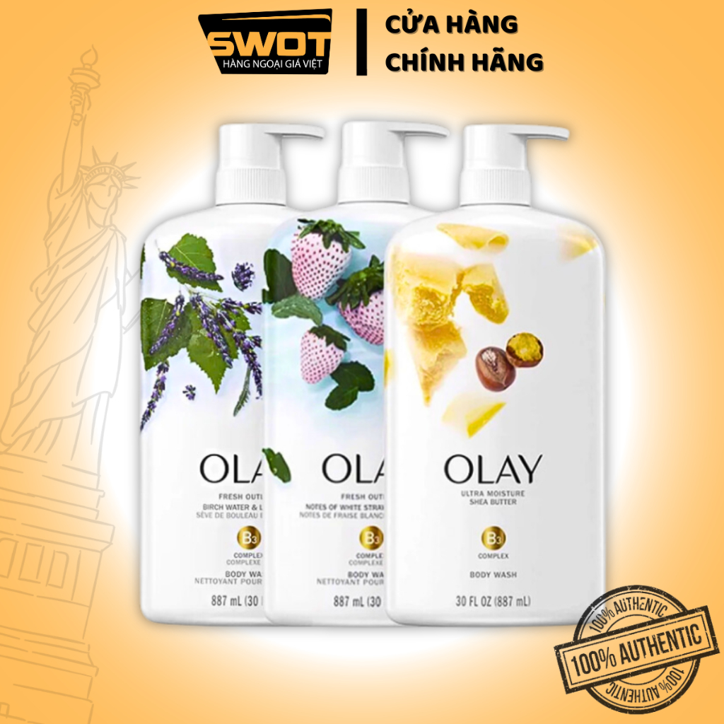 Sữa tắm OLAY Mỹ 650ml & 887ml, Sữa tắm dưỡng da dưỡng ẩm giúp da trắng sáng mịn màng, thơm tự nhiên