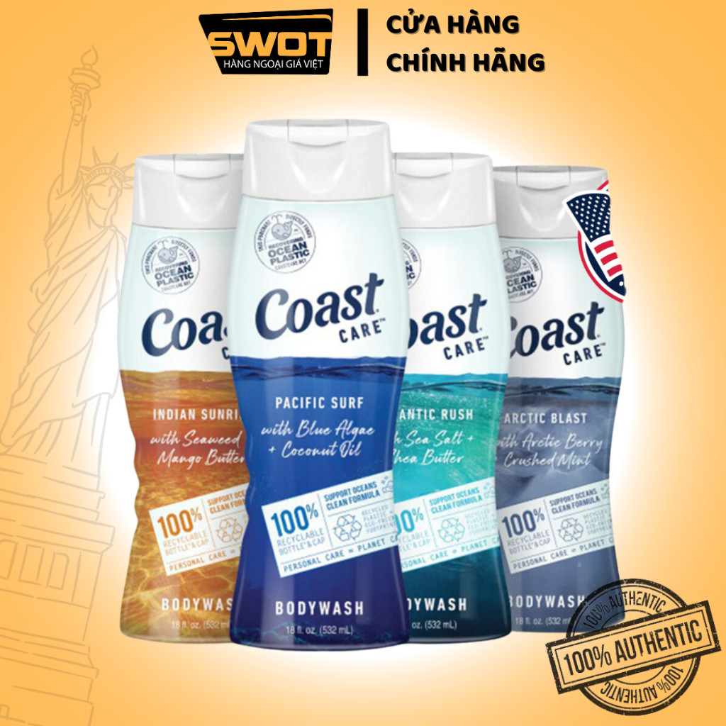 Sữa tắm Coast Body Wash Mỹ 532ml, Sữa tắm Mỹ cao cấp, dưỡng da dưỡng ẩm giúp da trắng sáng mịn màng, hương thơm quyến rũ