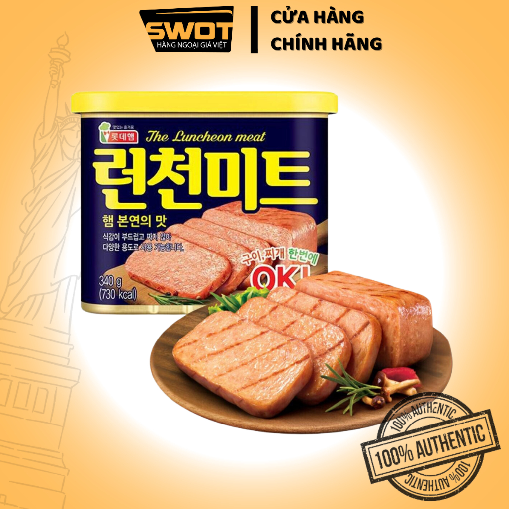 Thịt hộp Lotte The Luncheon Meat Hàn Quốc 340g, Thịt hộp từ heo tươi cao cấp, thơm ngon thương hạng