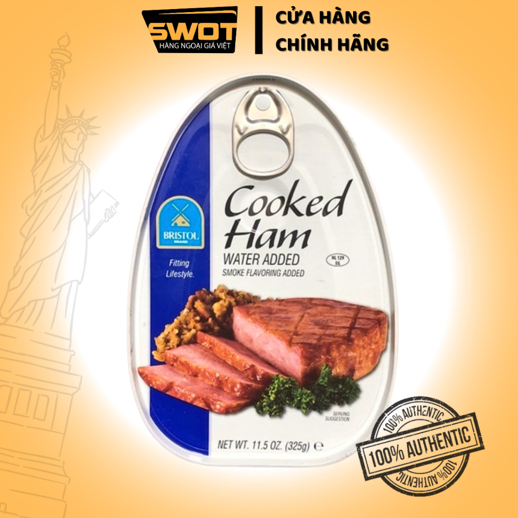 Thịt hộp Cooked Ham Bristol Mỹ 325g, Thịt hộp ăn liền Mỹ cao cấp, thịt thơm béo, vị ngon thượng hạng, giàu dinh dưỡng