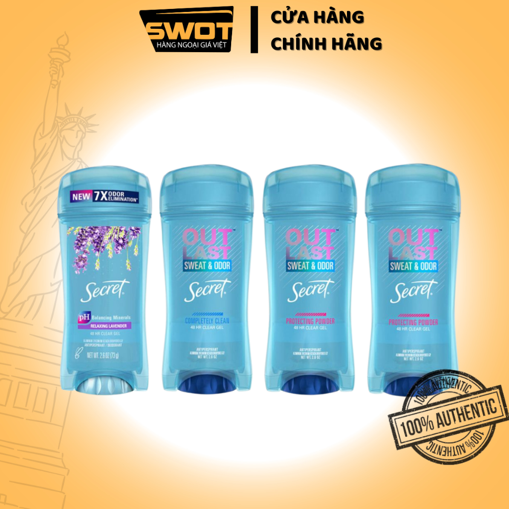 Lăn khử mùi Secret Mỹ nhiều hương, Lăn khử mùi dạng gel Mỹ cao cấp, khô thoáng, ngăn tiết mồ hôi, lưu hương bền lâu