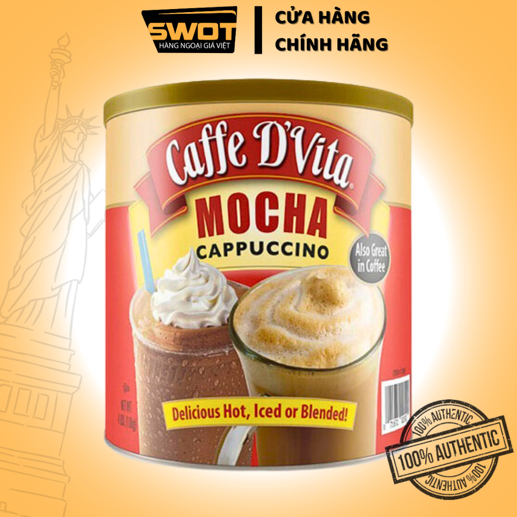 Bột cafe hòa tan Caffe D’Vita Mocha Cappuccino Mỹ 1.36Kg, Cà phê hòa tan Mỹ cao cấp, thơm ngon thượng hạng - SWOT
