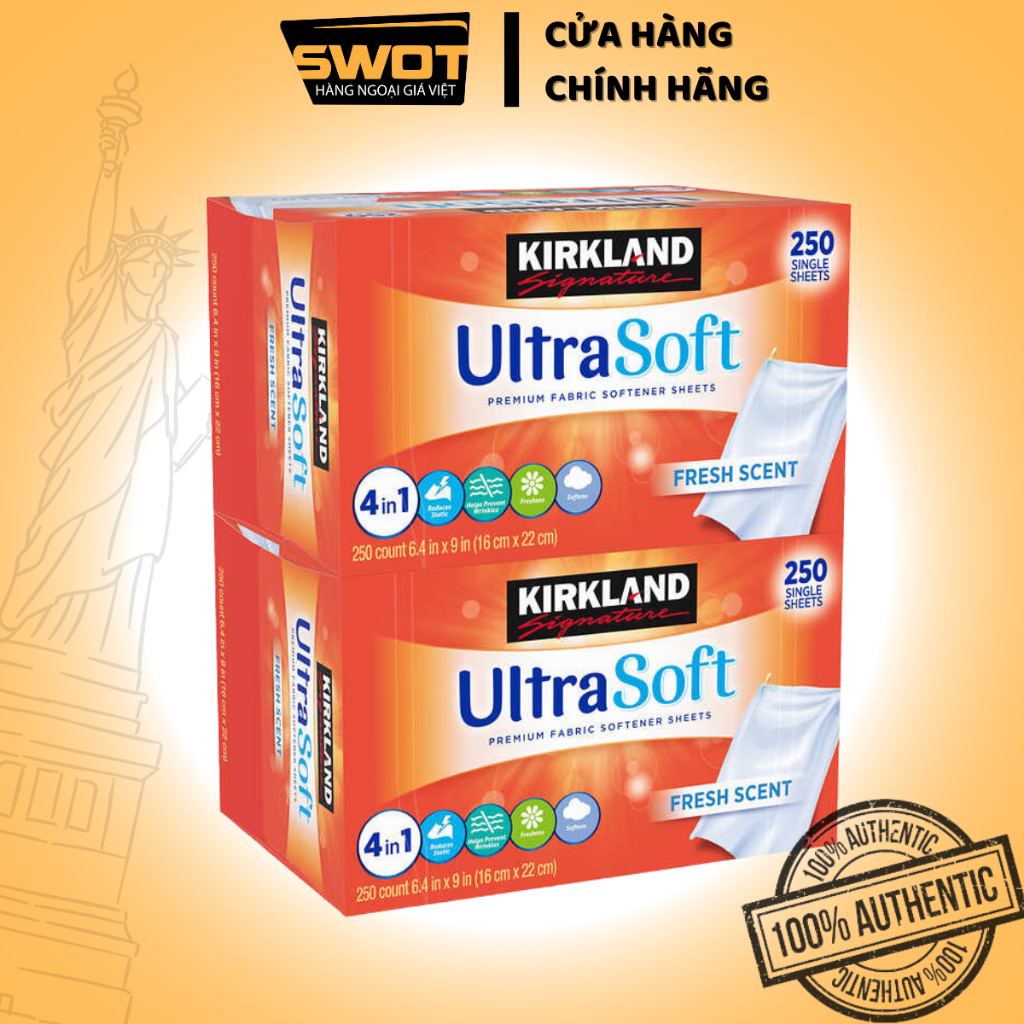 Giấy thơm Kirkland Signature Ultra Soft Mỹ 250 Tờ, Giấy sấy thơm quần áo Mỹ, loại bỏ tĩnh điện, chống nhăn, làm mềm vải